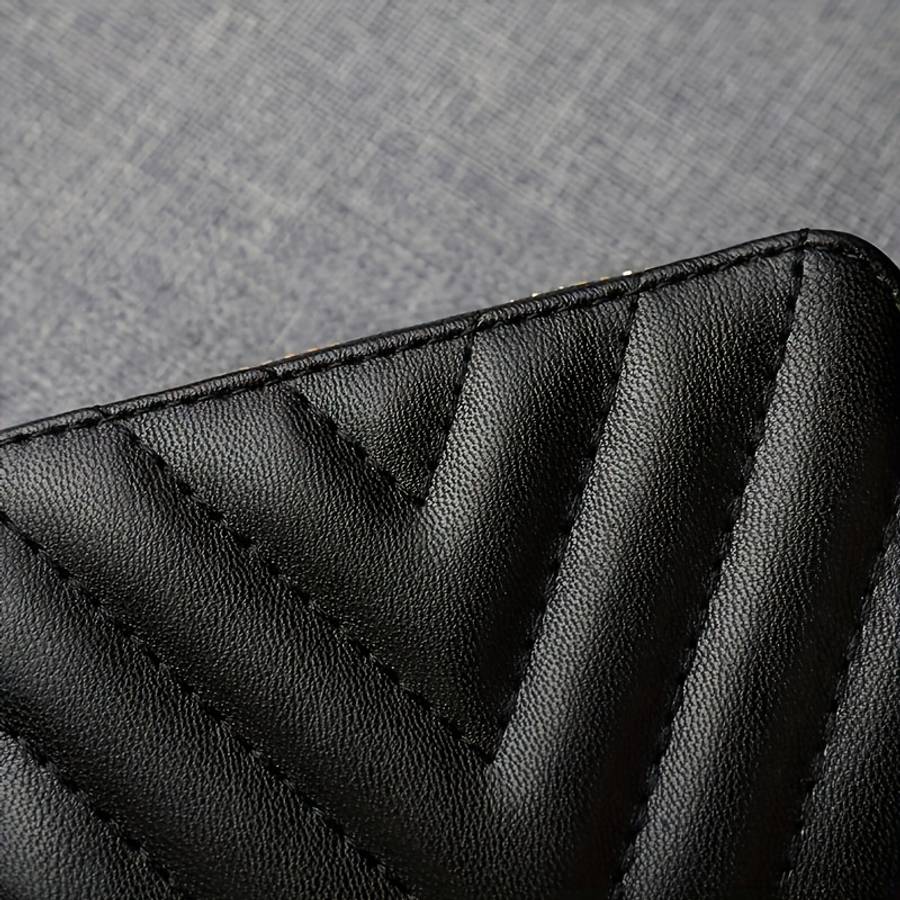 Elegant Black Zipper Wallet With Quilted Designlarge Capacity Multiple Card Slots Coin Poc