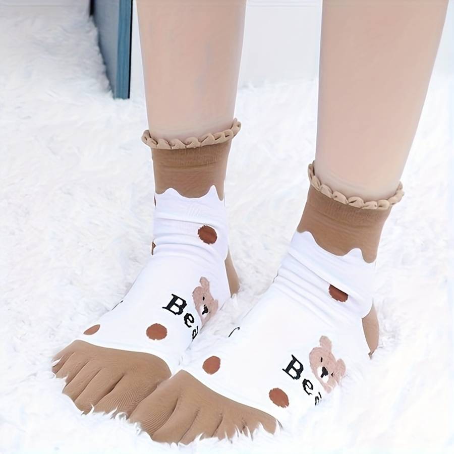 Women S Socks Color Brown Bear Mix 5 Pairs Size Onesize