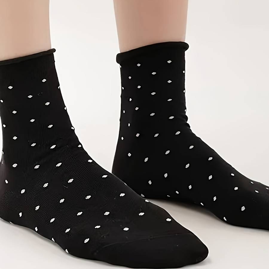 Women S Socks Color Black With Dots 5 Pairs Size Asian Onesize