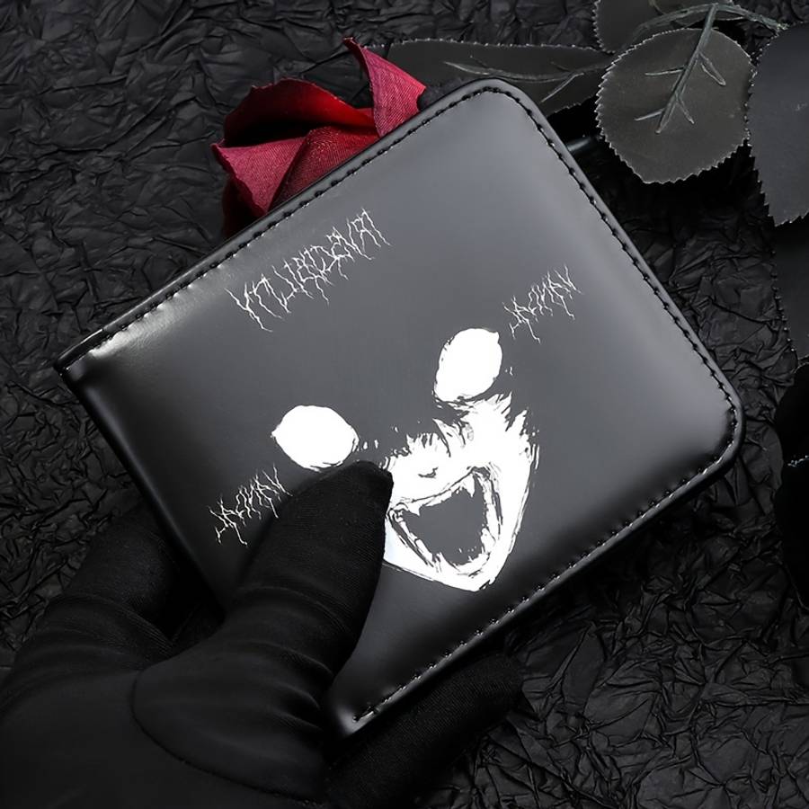 Feecanoo Men'S Black Faux Leather Walletpunk Skull Design Multi-Functional With Card Slots