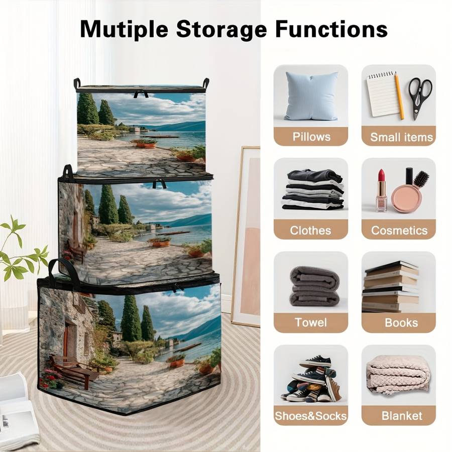 Modern Alpine Lake Landscape Painting Storage Bag