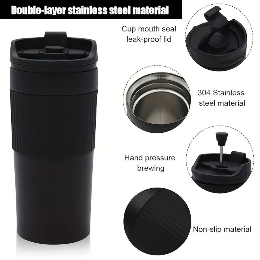 Portable French Press Coffee Maker Double Wall Insulated Travel Mug With 450Ml