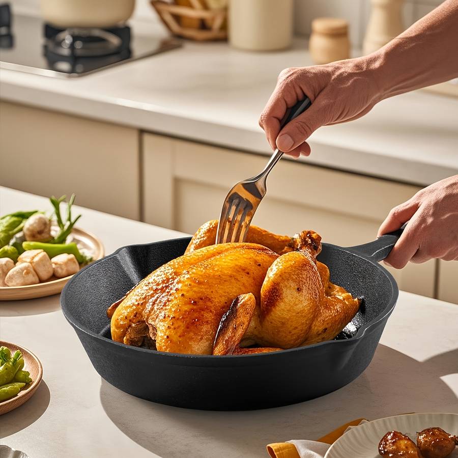 Set Cast Iron Cookware Set 10 Inch 8 Inch 6 Inch Flat Pans Excellent Heat Black
