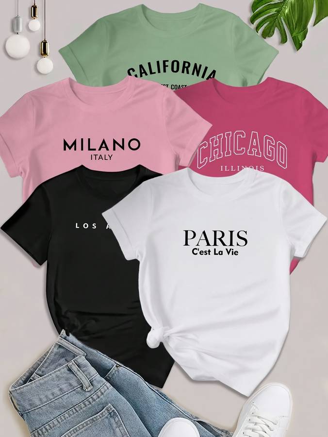 Womens T Shirt Color Black White Pink Grey Red Size2Xl