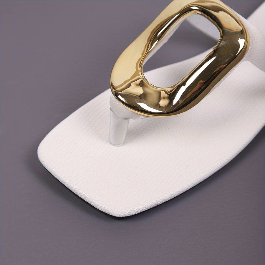 Ladies Summer Flip Flops White Golden Uk 3.5