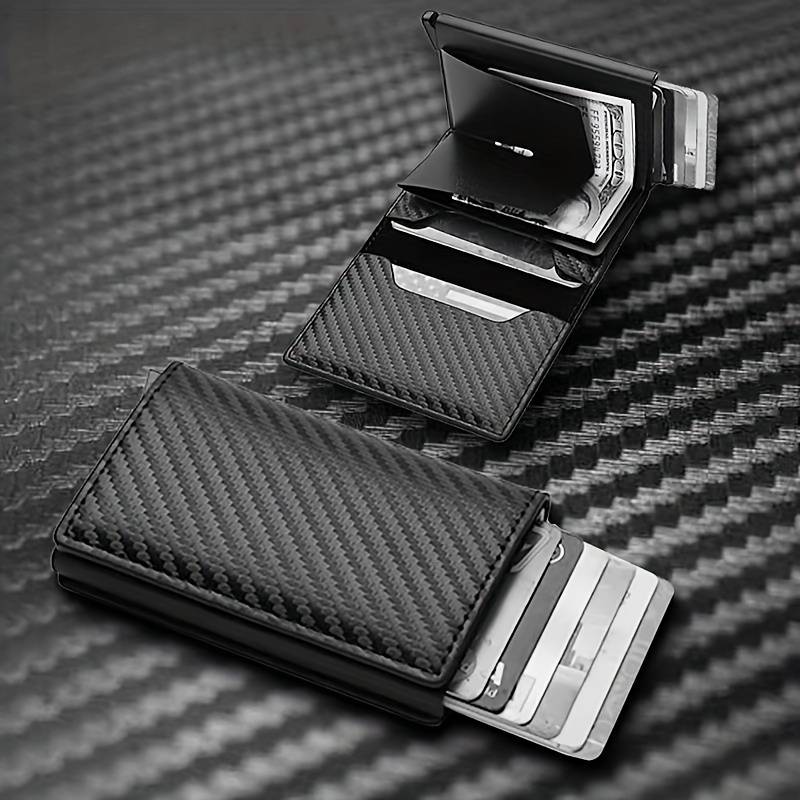 Sleek Aluminum Alloy RFID Blocking Card HolderSlim Lightweight Design with Secure Black Faux Lea