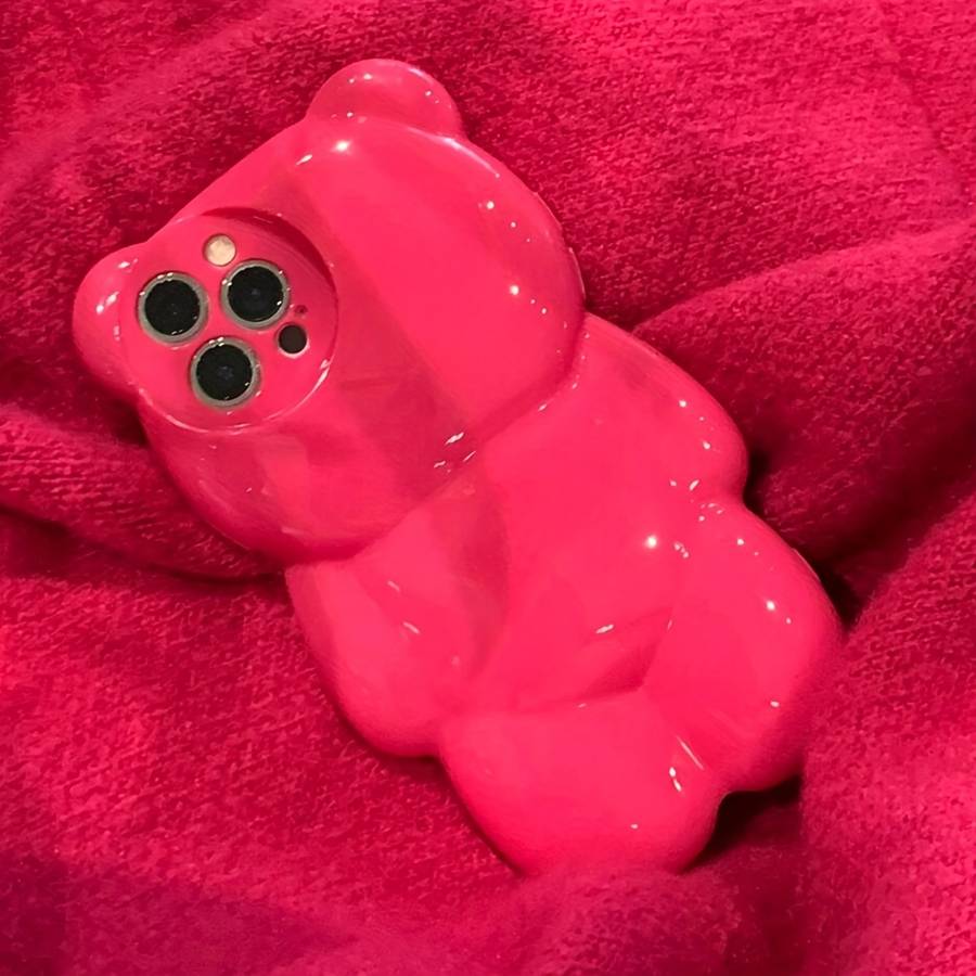 1Pc Rose Red For iPhone 14 Pro Max 3D Hot Pink Bear Phone Case