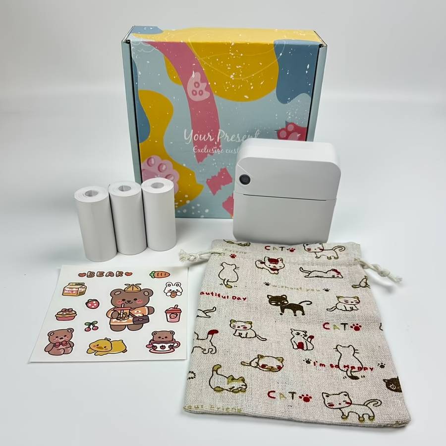 Printer Color White  3 Rolls Of Thermal Paper 5.7Cm*2.5Cm  Random Stickers  Storage Bag