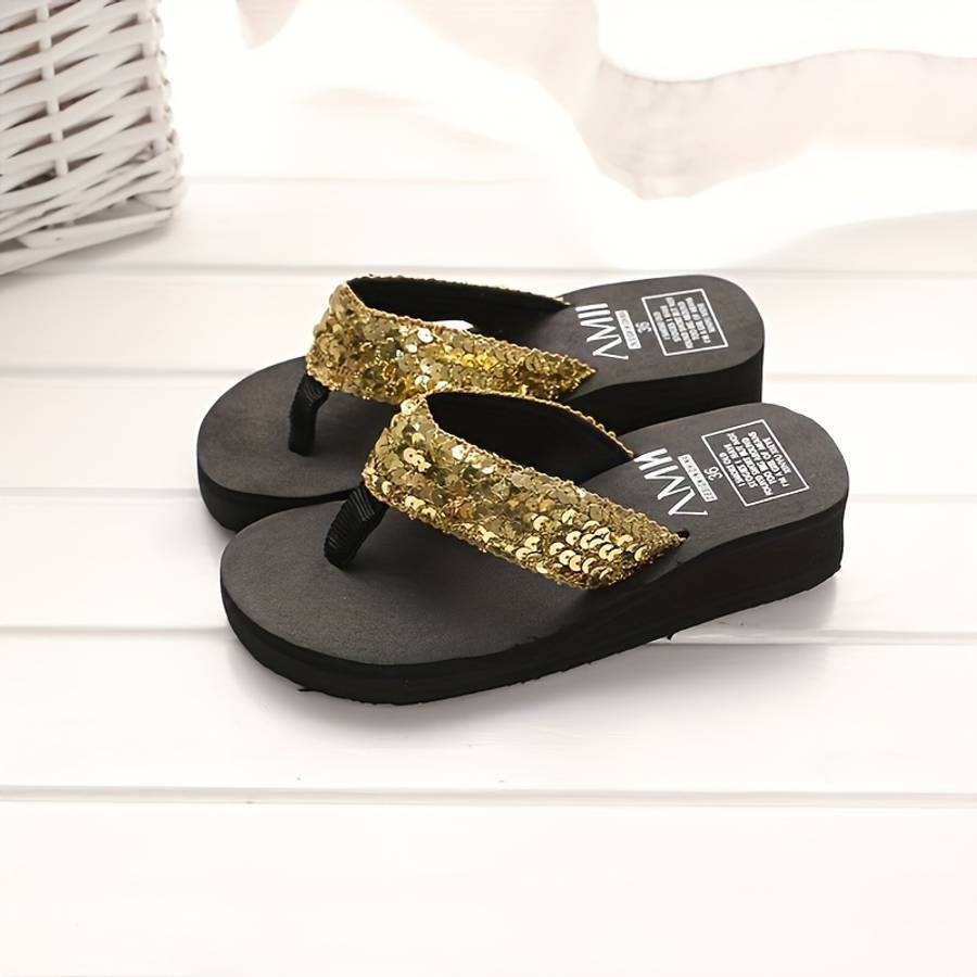 Ladies Summer Flip Flops Golden Uk 6