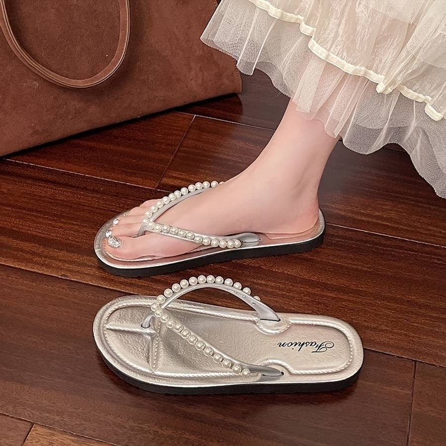 Ladies Summer Flip Flops Silvery Uk 4.5-5