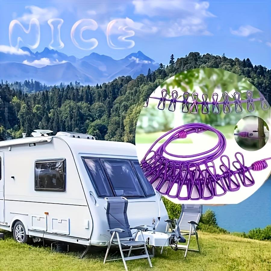 Premium Portable Travel Clothesline 12 Clips Available In 4 Colors Windproof
