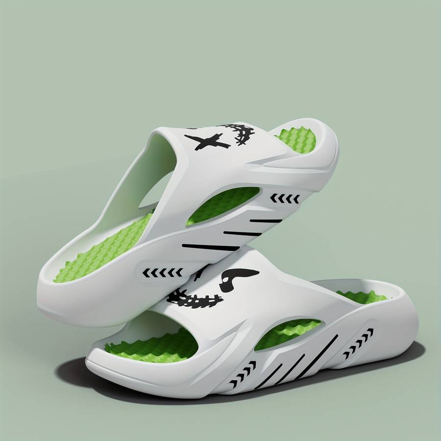 Men Slippers Summer Style White Green Size Uk 6.5 To 7