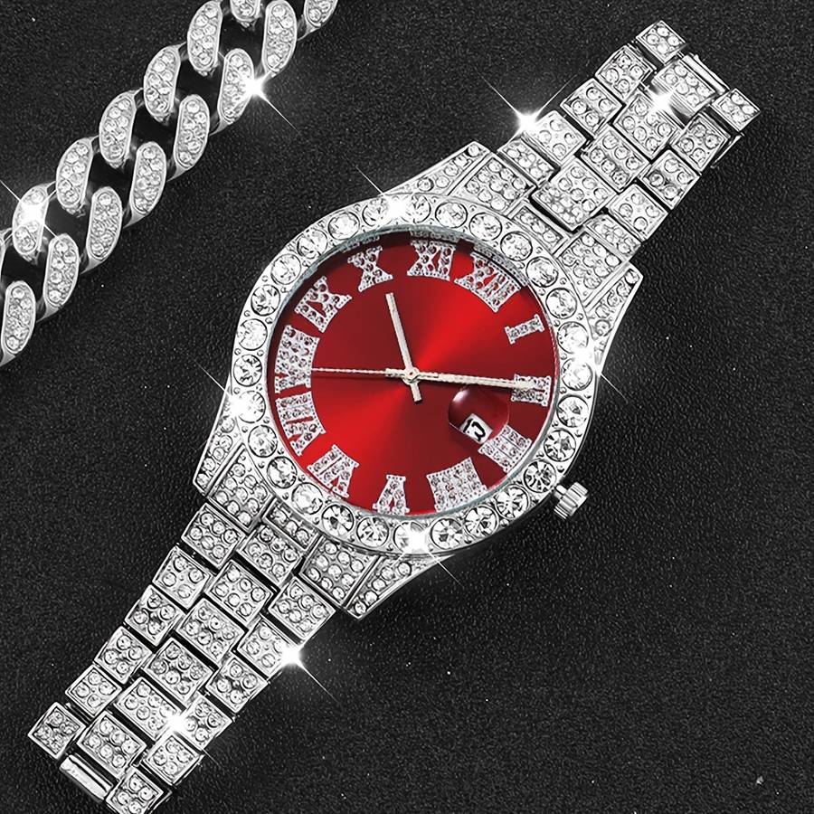 3Pcs Men Fashion Set Quartz Watch With Calendar Round Dial And