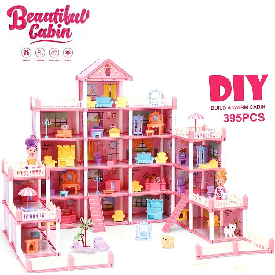 Building Toy Architectural Model Toy Set Color Large Pink Assembled Castle