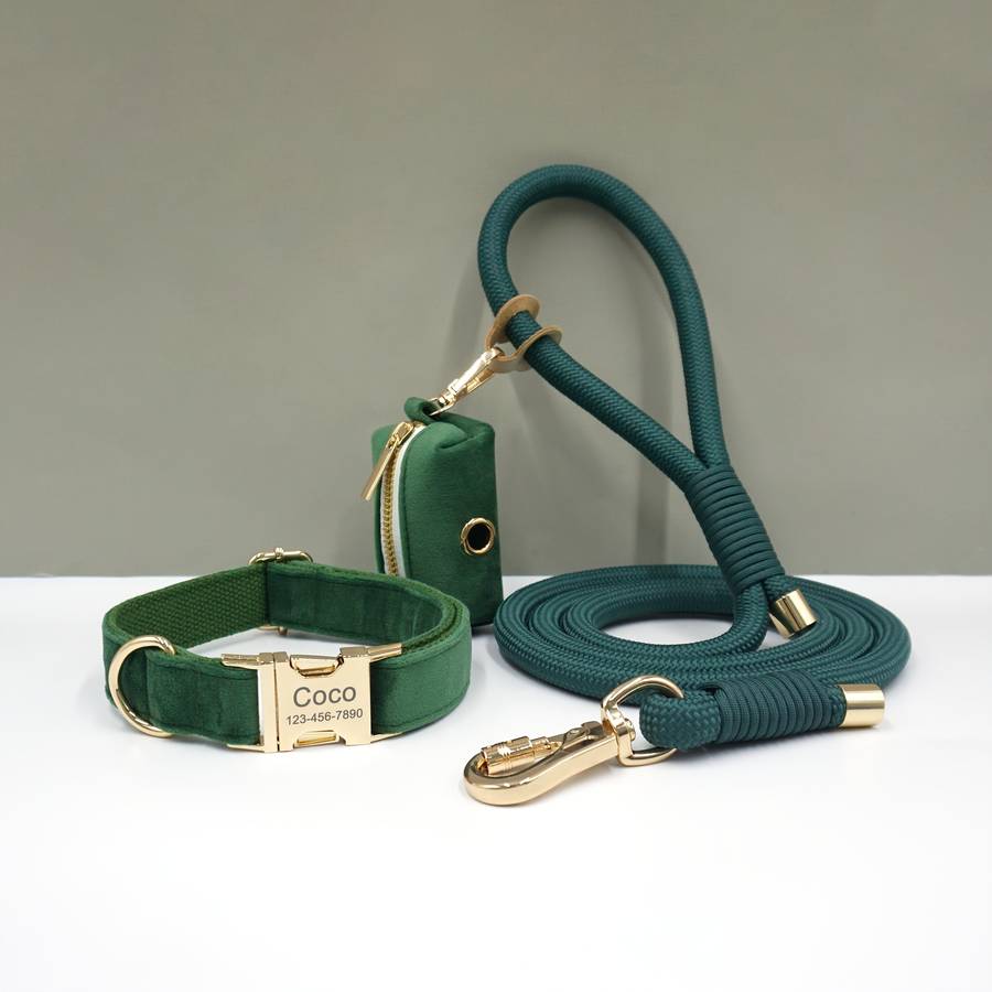 Dog Leash Color 3Piece Red Velvet Round Rope Set Size M