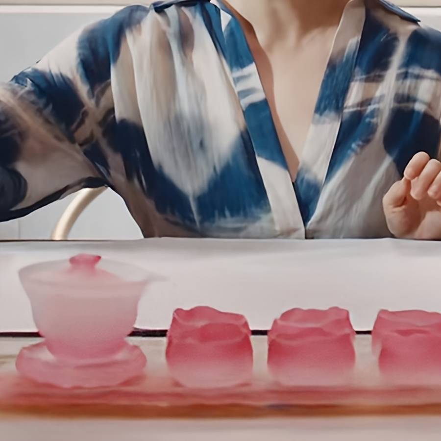 Bowl Style Transparent Pink Irregular Tea Cup  Thickened Base