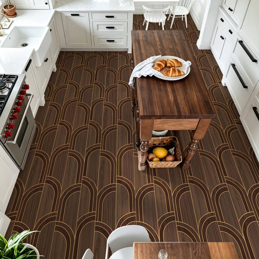 Self Adhesive Floor Stickers 40*120Cm Golden Edged Wood Grain