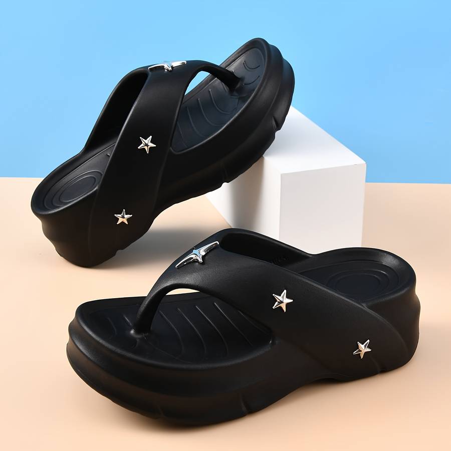 Ladies Summer Flip Flops Black Uk 1.5-2