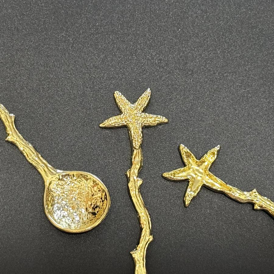 6pcs Small Spoons With Golden Starfish Design Perfect Dessert Utensils For Beach Weddings P