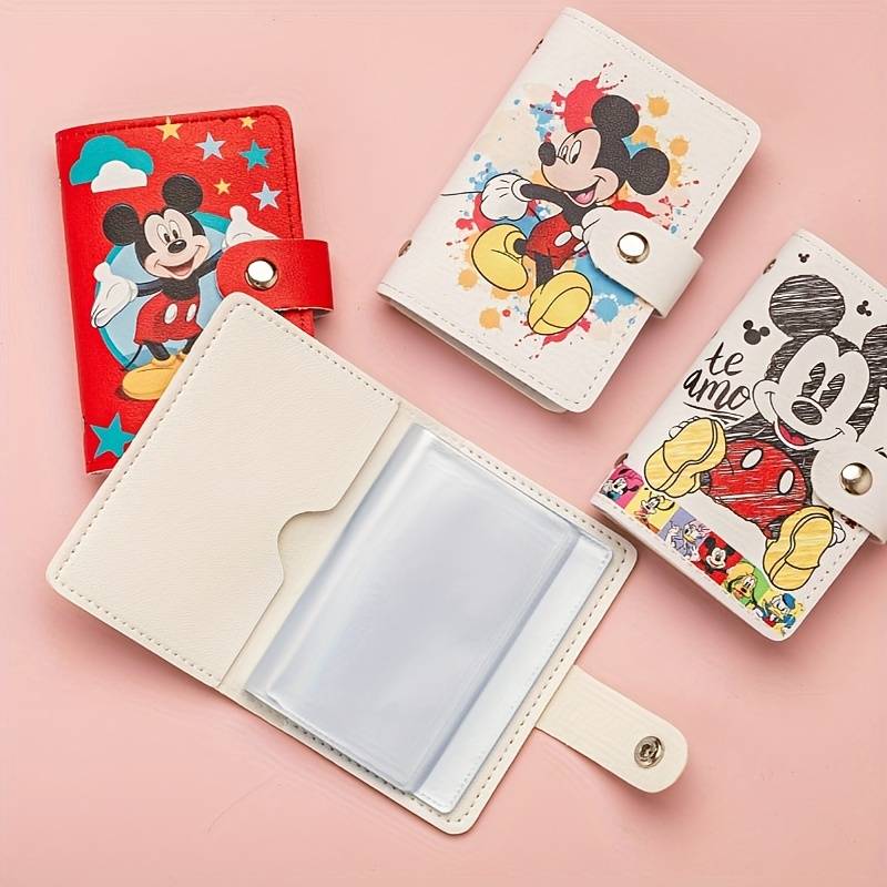 1pc Mickey Mouse Cartoon WalletCompact ID Card Holder with Buckle Closure Colorful Design Ha