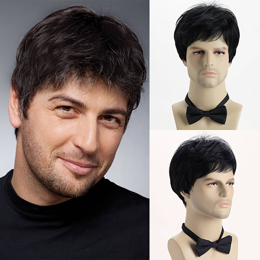 Black Mens Wigs Hair Length 25.4Cm