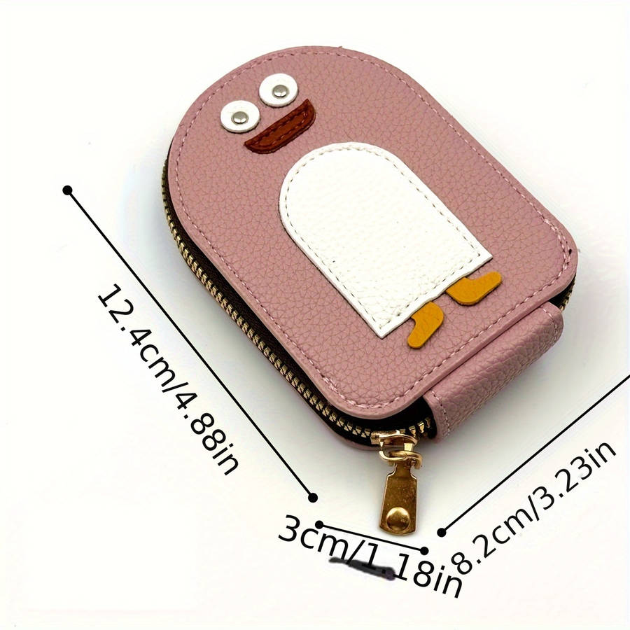 1pc Cute Penguin Cartoon Womens WalletCompact Zippered Card Holder Large Capacity for Bank