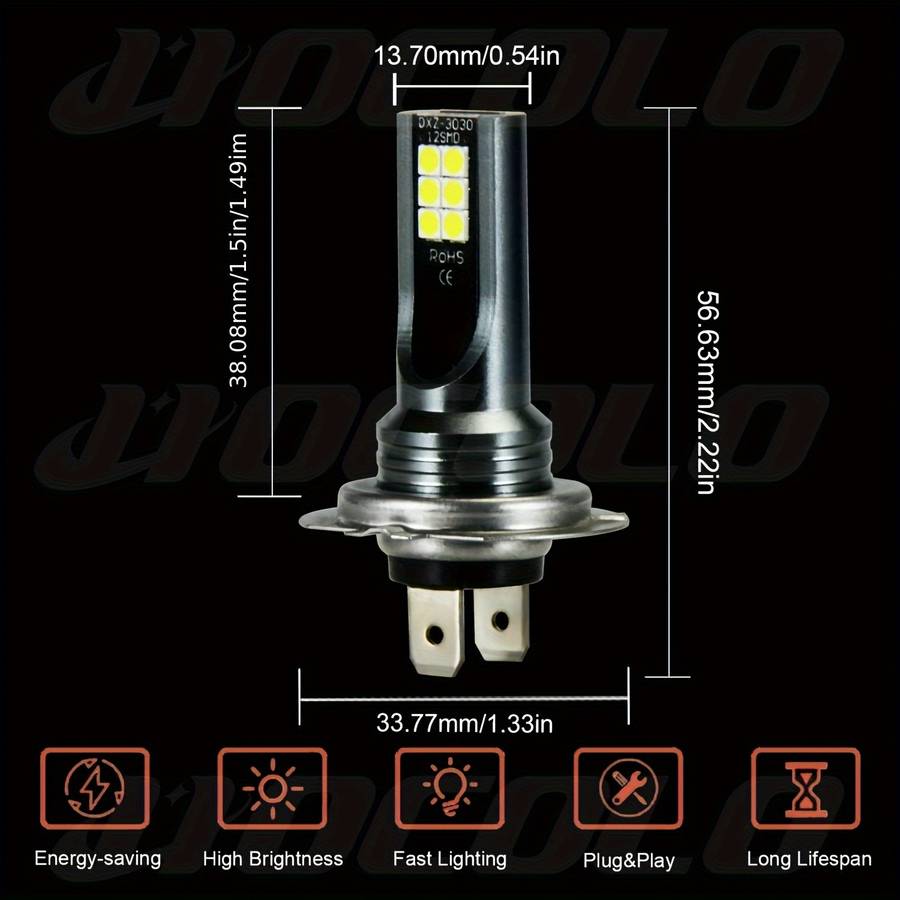 2pcs H7 3030 12SMD Extremely Bright White Fog Light DRL LED Bulbs