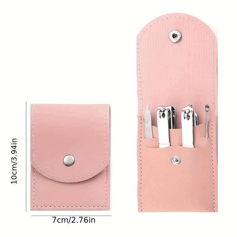 4pcs Professional Travel Colorful Nail Clippers Manicure Set with Leather Bag Stainless Steel N