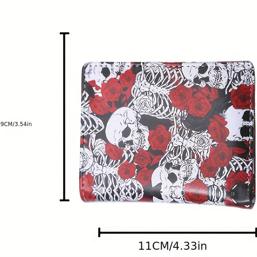 Stylish Retro Skull Rose Compact Wallet