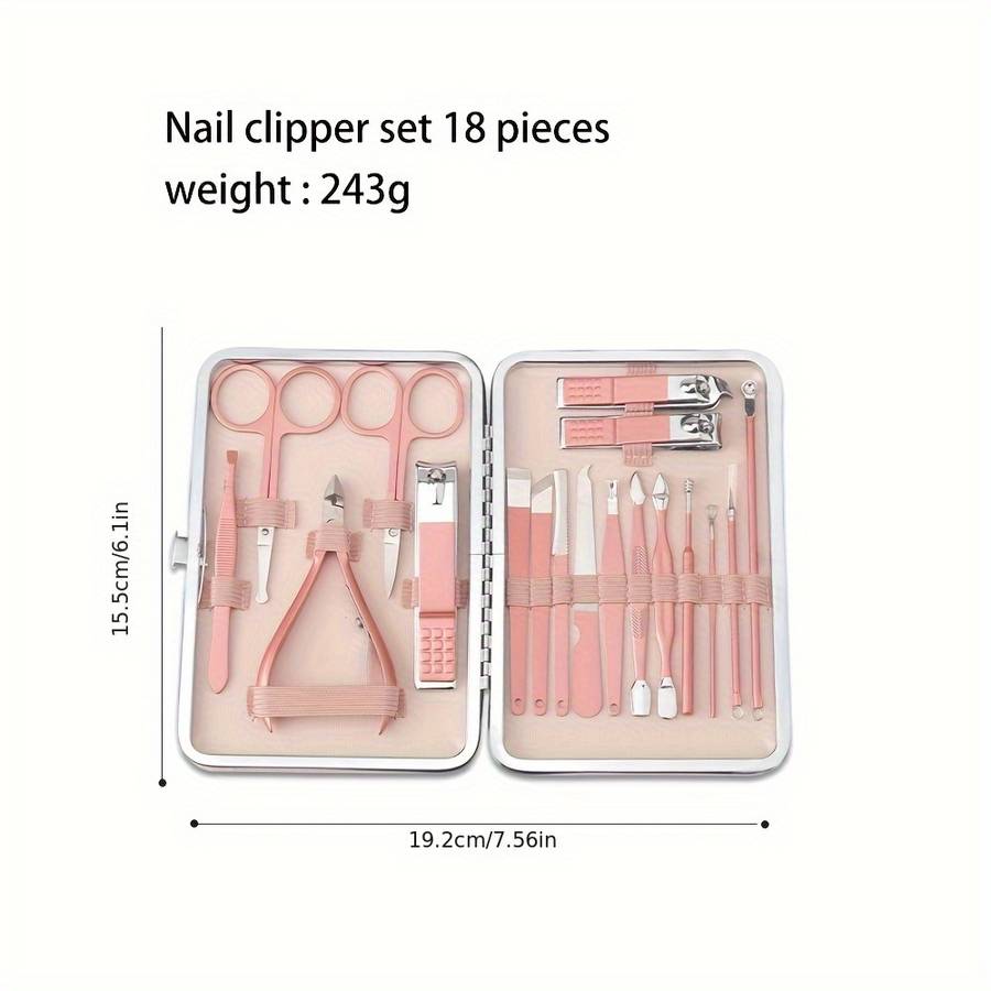 18pcs Stainless Steel Nail Clipper Set Modern Design with Straight Edge Blades Includes Stor