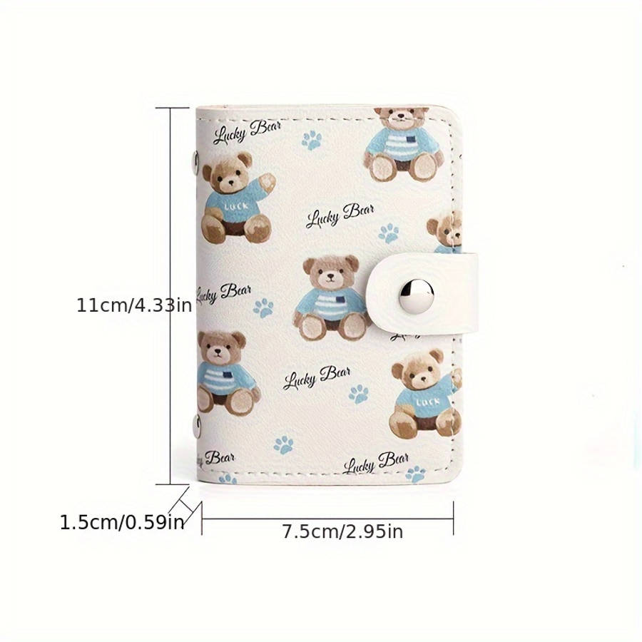 Cute Bear Design Women'S Credit Card Walletcompact With Multiple Slots Id Drivers License Hol
