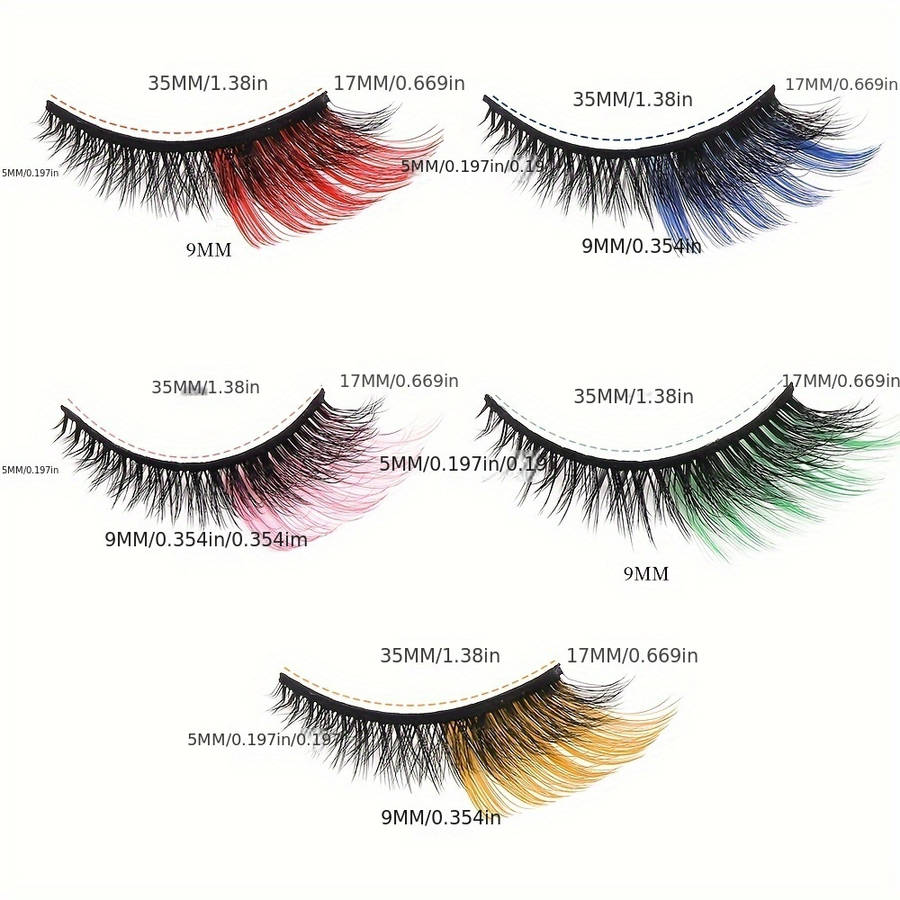 5 Pairs Fluffy 3d Individual Lashes Color Blue Eye Tail 07mm