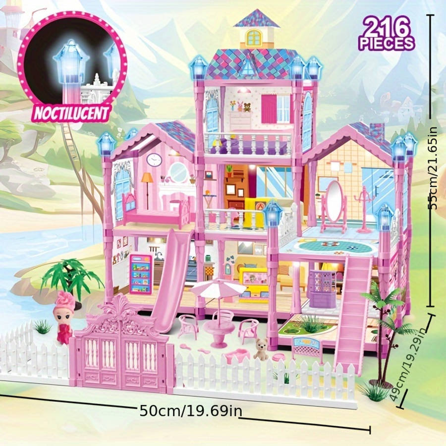 3D Building Model Puzzle Set Items Luminous Diy Princess Villa Castle Purple 241 Pieces