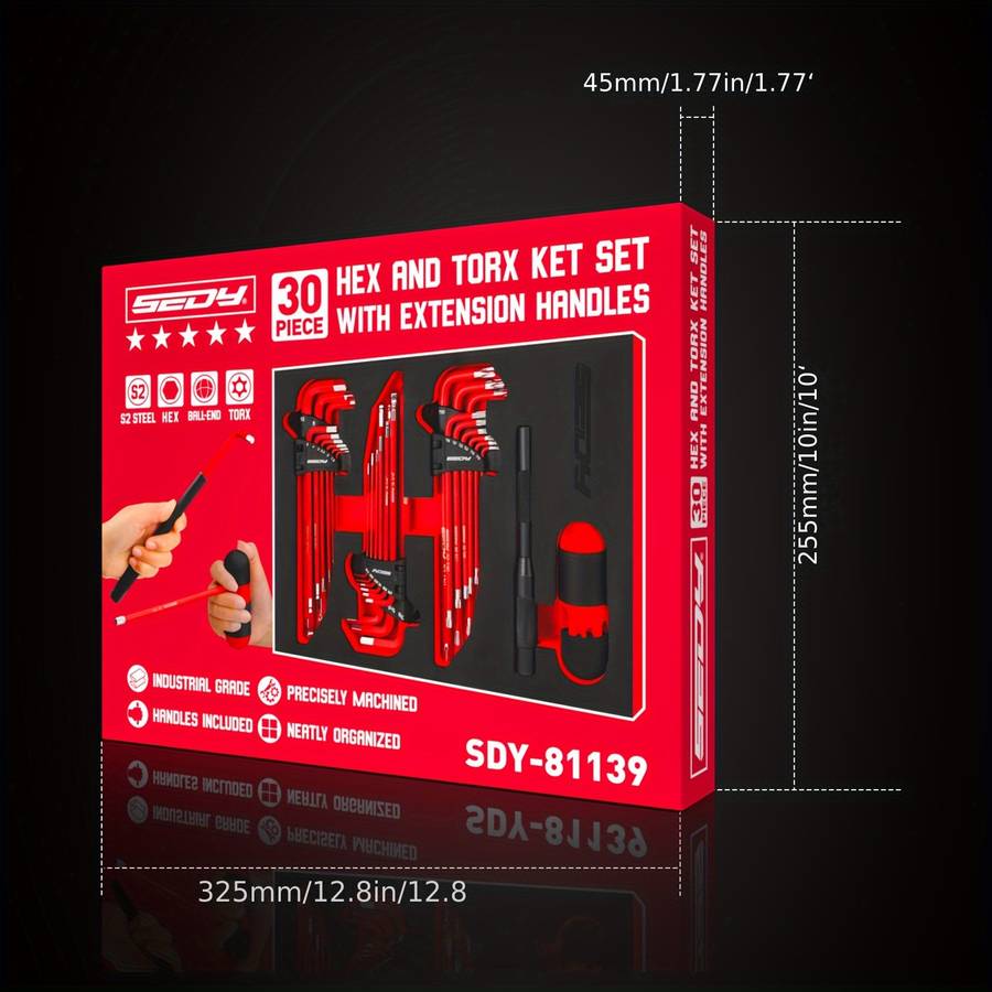 30-Piece Set Of Long-Arm Ball-End L-Type And T-Type Hex Wrenches