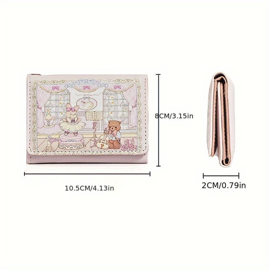 Cute Cartoon Design 3-Fold Wallet With Anti-Magnetic Features Multiple Card Slots Zipper Clos