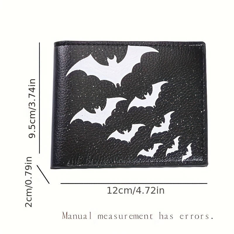 1pc Festive Black Leather Bifold Wallet with White Bat PrintPU Leather Casual Style Animal Pat