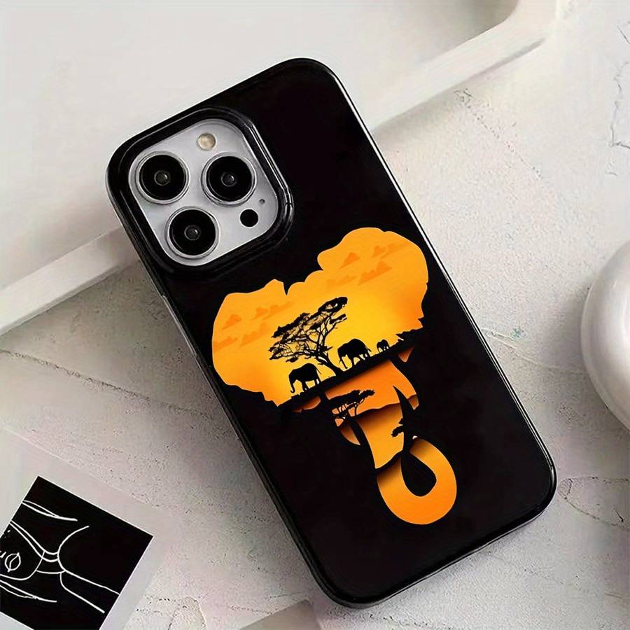 1Pc Black For iPhone X Twilight Elephant Pattern Phone Case