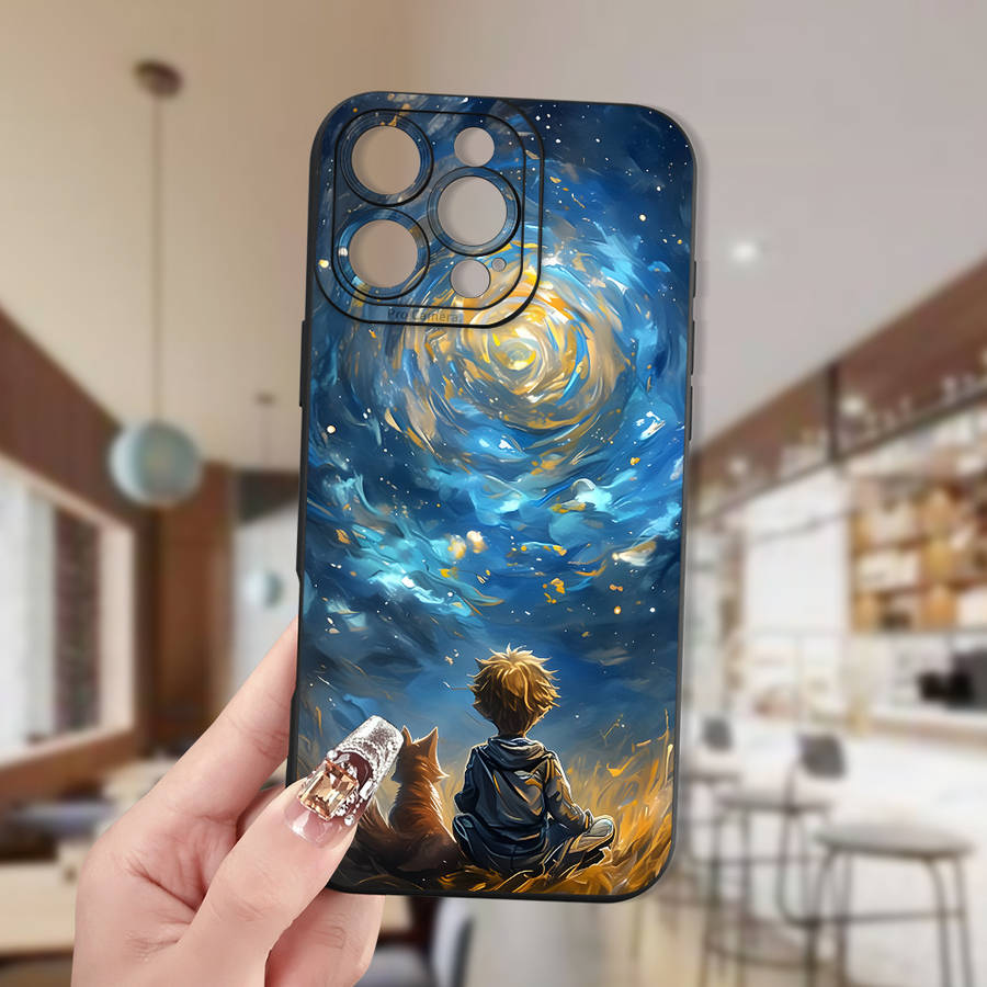 1Pc Black For iPhone 11 Pro Max Fox Pattern Phone Case