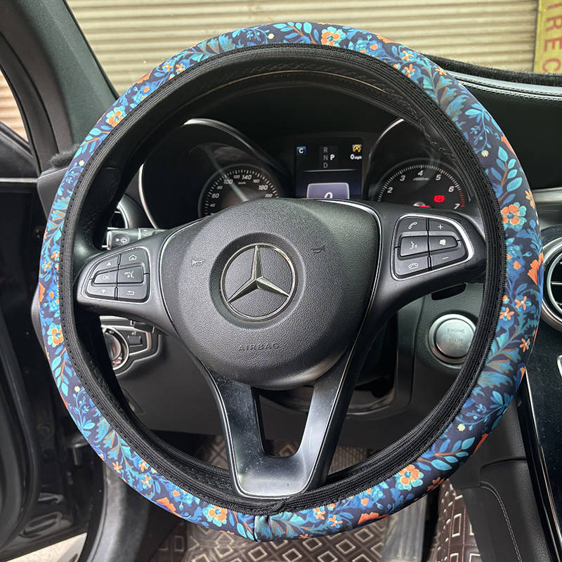 Car Steering Wheel Cover Multicolor Wildflowers Without Inner Circle Size 38Cm