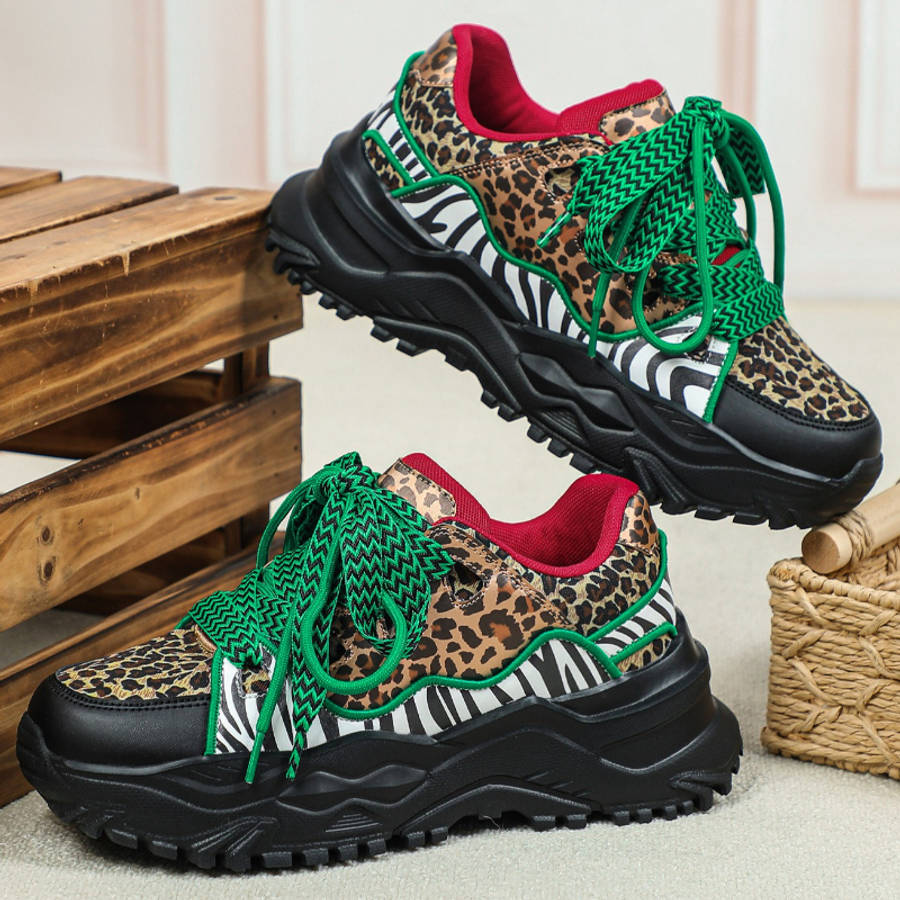 Women S Sneakers Color Leopard Print On Green And Black Base Sizeuk 4