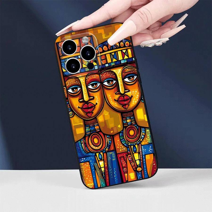 1Pc Black For iPhone 12 African Ceremonial Art Phone Case