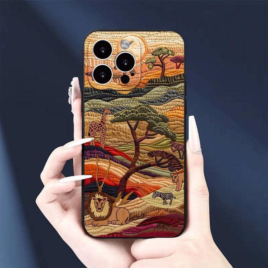 1Pc Black For iPhone 14 Pro Max African Wildlife Phone Case