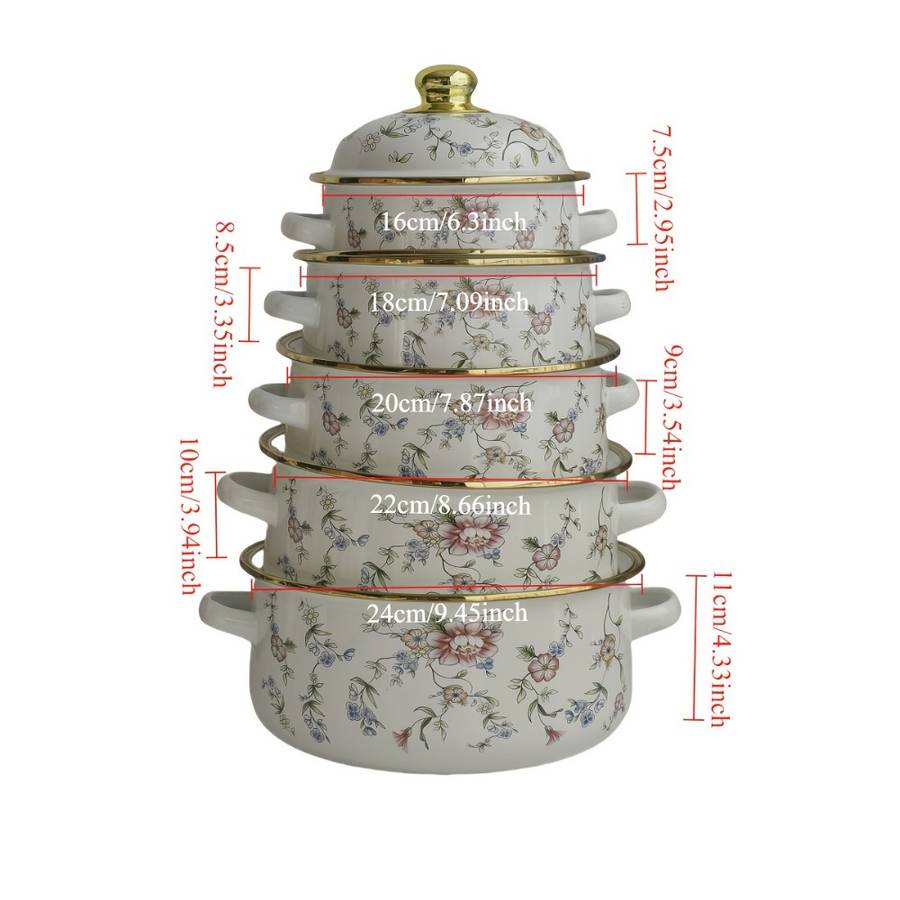 5Pcs Classic Vintage Enamel Cookware Set With Heavy Restaurant