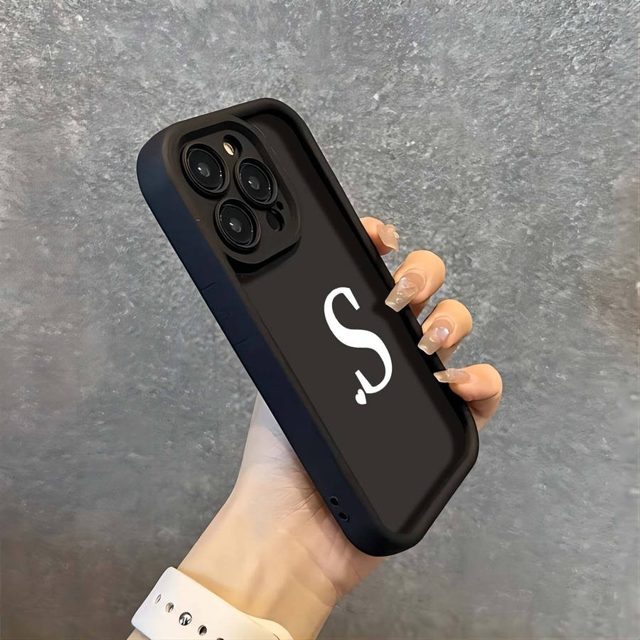 1Pc Black For iPhone 16 English Letter Pattern Phone Case