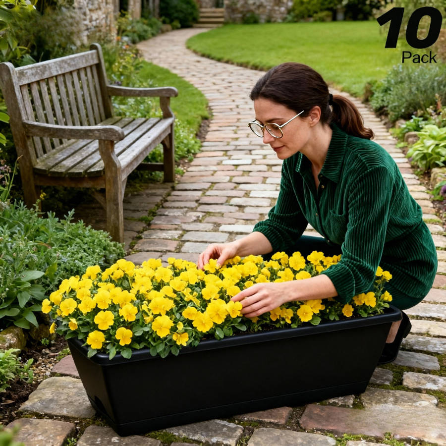 10Pcs Sleek Extra Large Rectangular Resin Planters Enhanced Security Garden