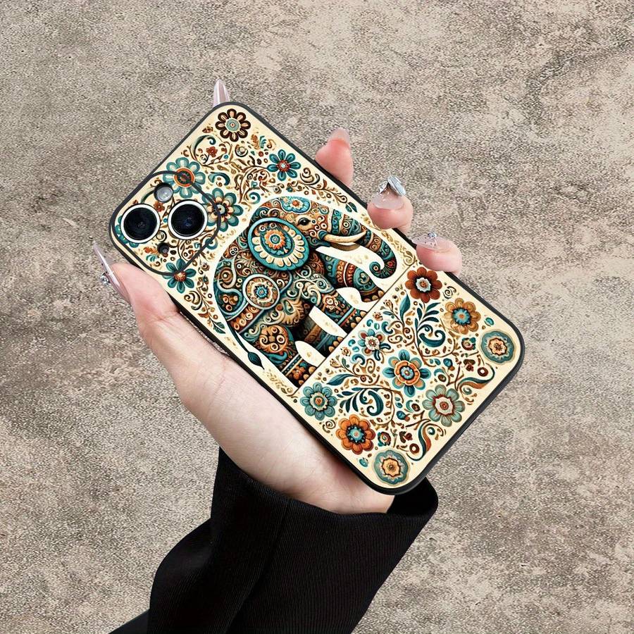 1Pc Mixed Color For iPhone 11 Pro Max Ethnic Elephant And Floral Phone Case