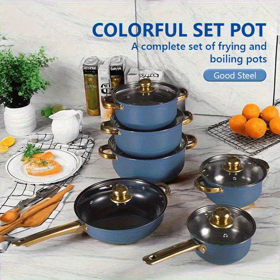 6Pcs Heavy Duty New Set Pots Lids Stainless Steel Party