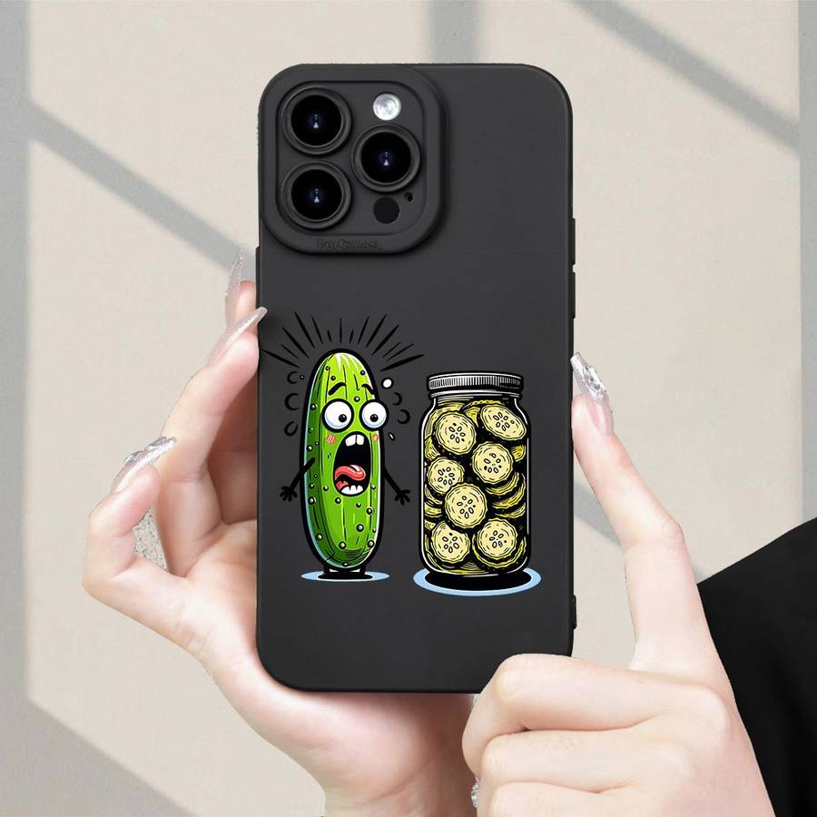 1Pc Black For iPhone 11 Cartoon Cucumber Design Phone Case
