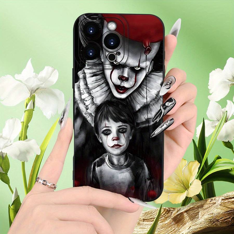 1Pc Black For iPhone 15 Plus Horror Clown And Little Girl Phone Case