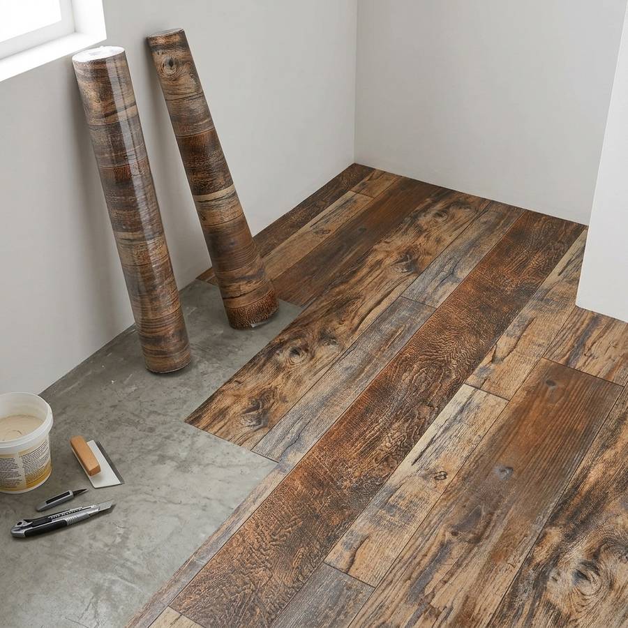 Self Adhesive Floor Stickers Brown Spliced Wood Grain 45*100